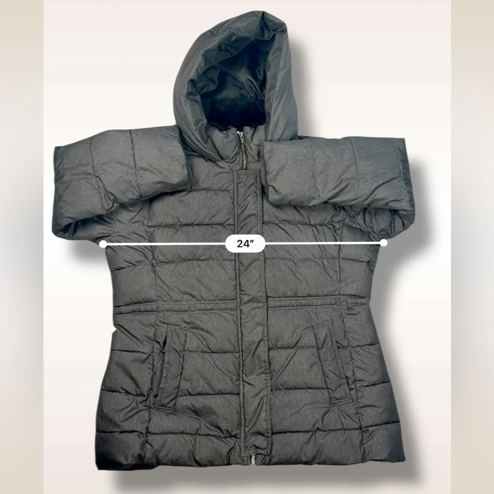 GAP Mid Puffer Jacket Silver Heather Hooded Faux-Fur Lined – Women’s Size XL